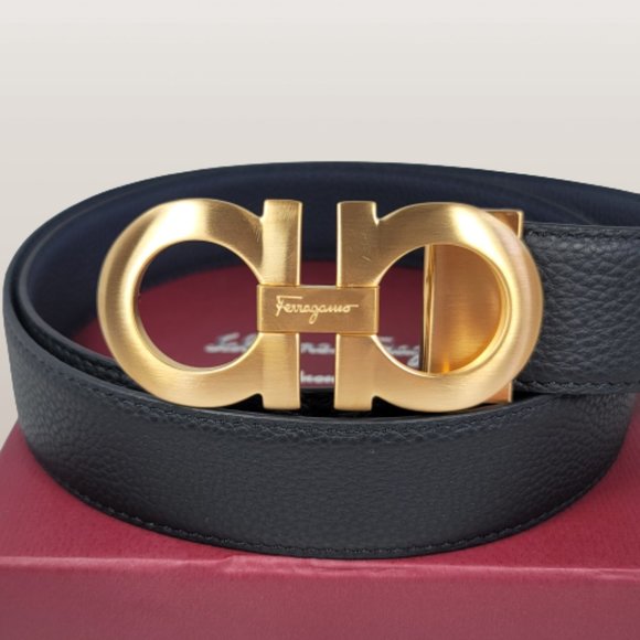 FERRAGAMO Reversible  Leather Gold-Tone Gancini Buckle Belt - NEW - Picture 2 of 8
